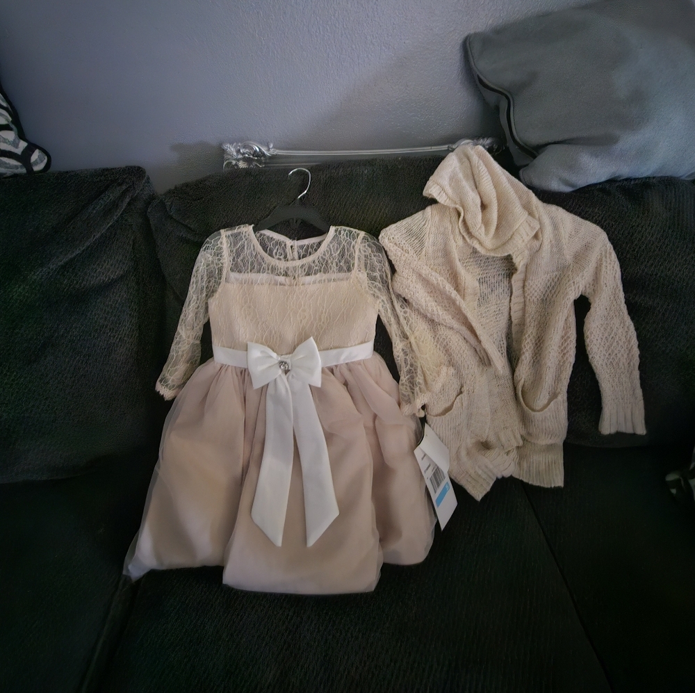 Beautiful little girl dress and midi sweater with hood